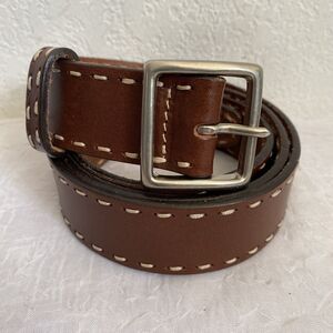 Scott Barber Belt Brown Leather Dress Belt w White Stitching Made in Italy Sz 42